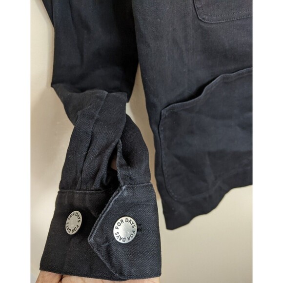 For Days Shirt Jacket Black Organic Cotton Relaxed Fit Pockets Collared XS - Picture 8 of 9